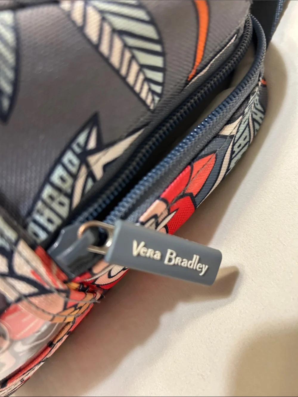 Vera Bradley Gray Floral Cosmetic Case with Red and Orange Accents